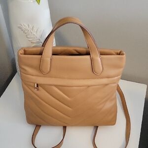 Tan Quilted Backpack/Purse